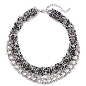 NWT New York & Company Layered Chain-Link Fringe Statement Necklace Silver